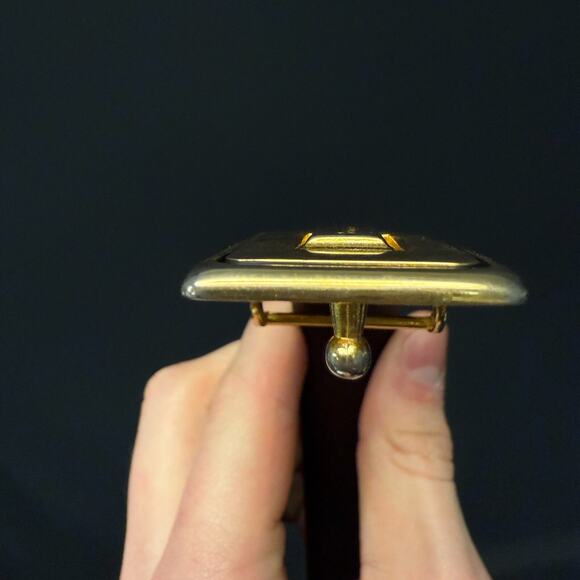 Authentic Christian Dior Black Brown Leather Gold Buckle Belt double sided 37in - Picture 2 of 16